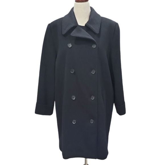 EUC wool Evan-Picine women's black 100% wool double breast pea coat, 14 - Picture 3 of 11